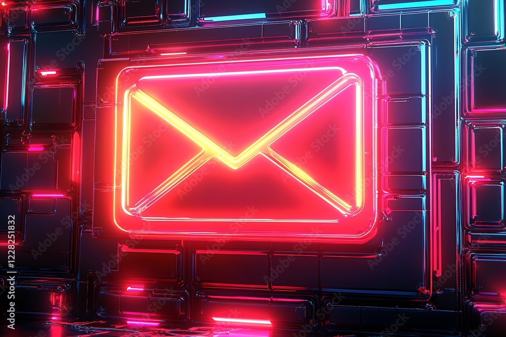 Poster Digital Neon Email Symbol Highlighting Innovative Tech Interface : Generative AI