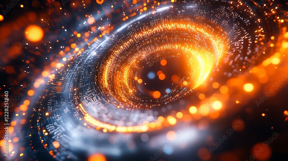 Aufkleber Dynamic Swirling Particles in Orange and Blue Creating an Energetic Abstract Vortex : Generative AI