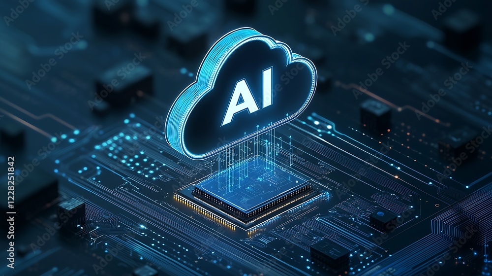 Poster AI Cloud Computing on Circuit Board Representing Technological Advancements and Data Systems : Generative AI