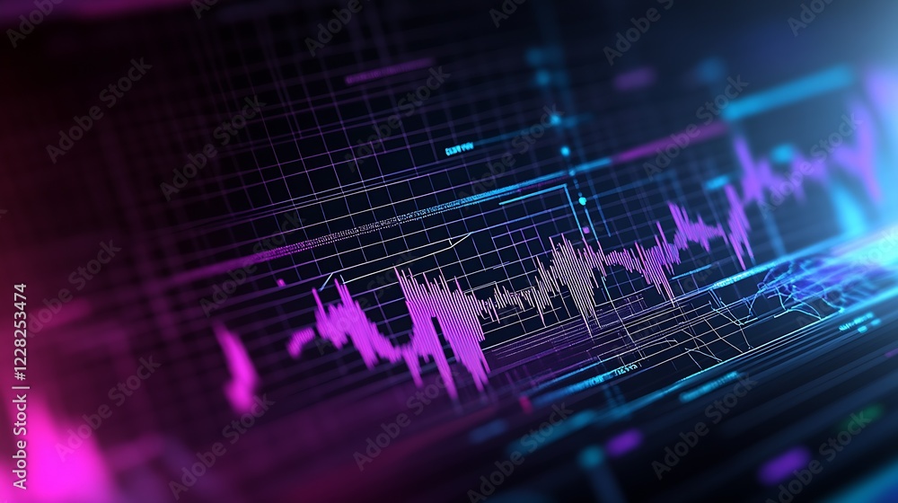 Fototapete abstract digital financial graph with colorful lines on dark background : generative ai