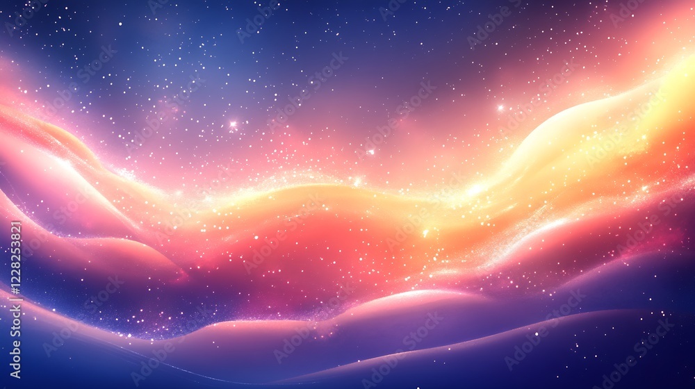 Poster celestial waves of neon hues with starry night ambiance for dreamlike backgrounds and surreal visual