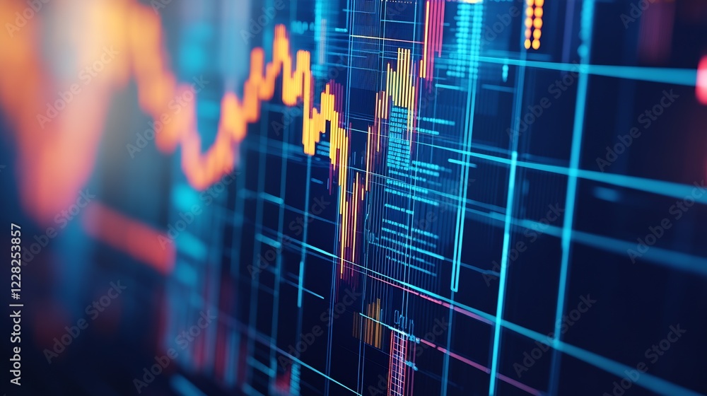 Leinwandbilder conceptual stock chart with dynamic financial data in orange and blue : generative ai