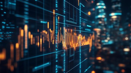 Fototapeta premium Futuristic Cityscape with Digital Financial Graph and Technology Vibes : Generative AI