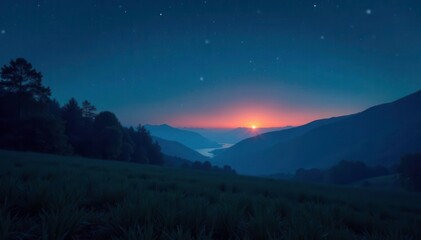 Fototapeta premium Softly glowing nightlight over a serene landscape, dark sky, hush, relaxation