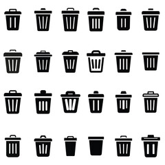 Trash bin vector silhouette.Waste bin icon isolated silhouette vector illustration on white background.Trash icon Black and white outline vector