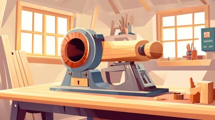 Wooden Lathe Machine in a Carpenter Workshop