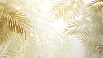 Golden Palm Leaves and Shadows Abstract Background