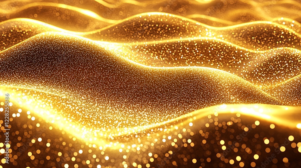 Aufkleber Mesmerizing glittering golden sandscape with intricate patterns under warm glowing lights : Generative AI