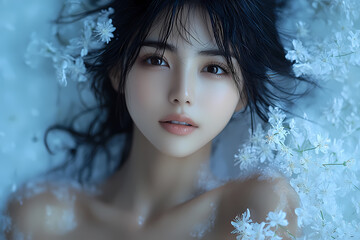 A graceful woman in a light dress enjoying a spring day outdoors, embodying elegance and beauty in nature's embrace