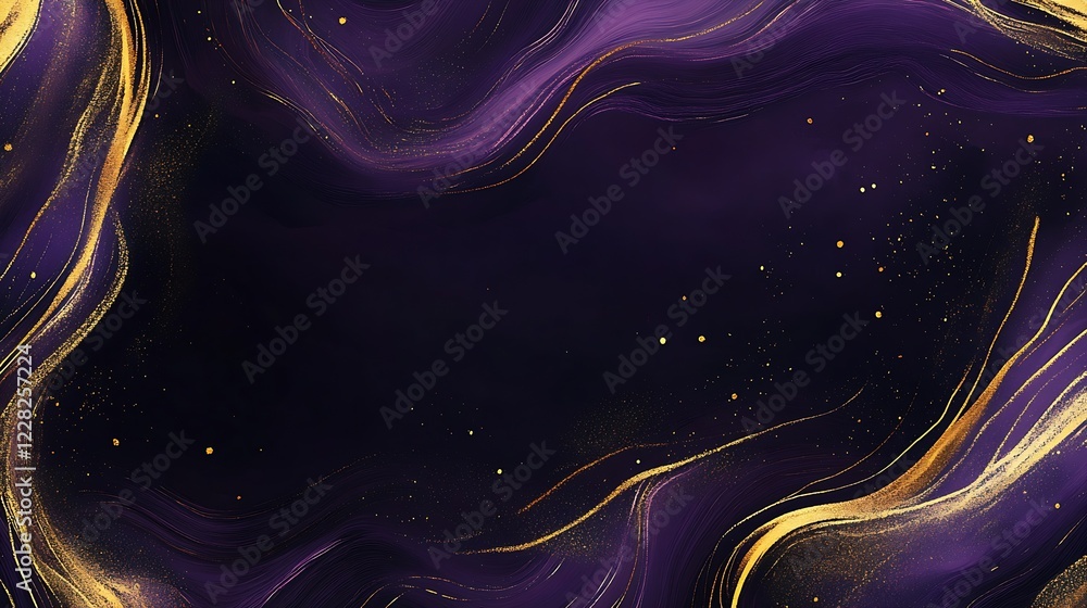 Poster elegant abstract deep purple and gold sparkle waves digital art background : generative ai