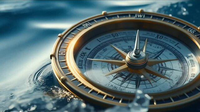 Antique Compass Floating on Water: A Symbol of Exploration and Discovery