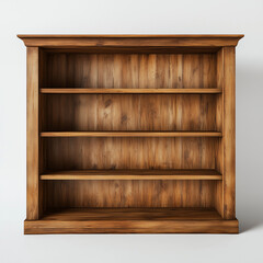 Classic Wooden Bookshelf with a Rich Wood Finish on a White Background