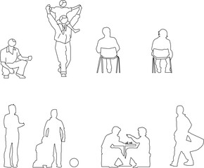 vector sketch, silhouette illustration, simple silhouette design of people doing activities