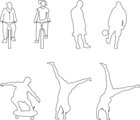 vector sketch, silhouette illustration, simple silhouette design of people doing activities