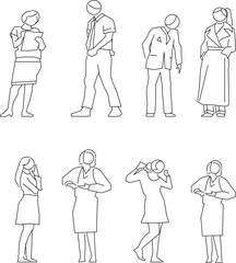 vector sketch, silhouette illustration, simple silhouette design of people doing activities
