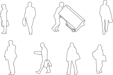 vector sketch, silhouette illustration, simple silhouette design of working people doing activities