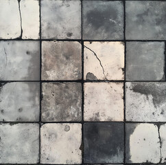 Naklejka premium old cracked gray concrete sidewalk, square concrete old cracked paving stone texture for visualization and games, generative AI