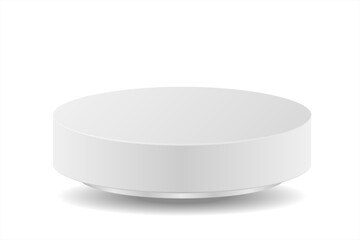 Empty white round podium or modern platform. Abstract 3d cylinder pedestal. Light scene for cosmetic product display advertising, showcase. Vector column platform pillar for display product. Mockup