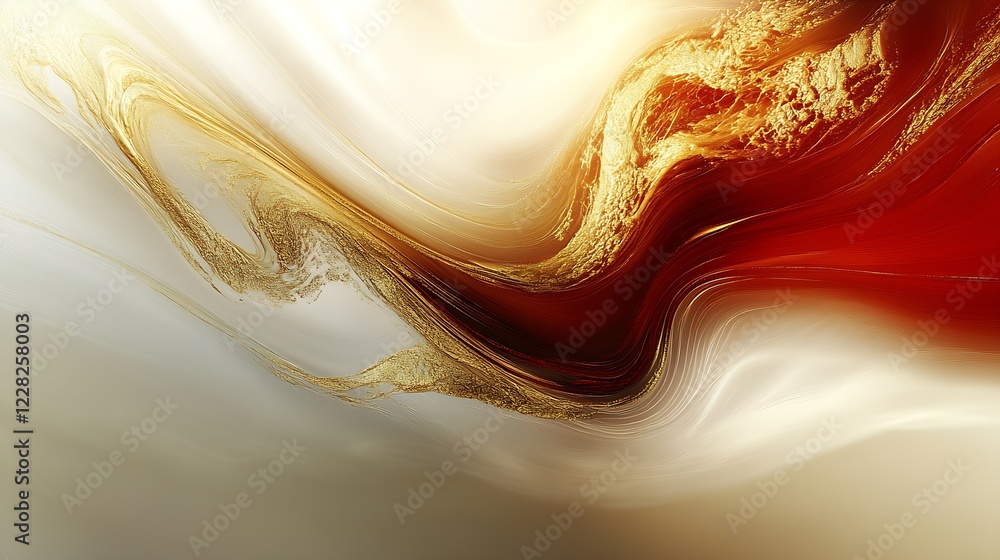 Poster elegant liquid gold and red abstract swirls in dynamic motion of modern fluid art : generative ai