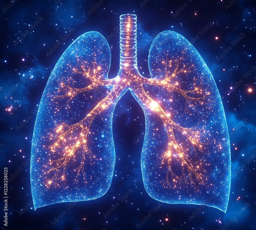 Aufkleber Digital Visualization of Glowing Human Lungs with Neural Energy Pattern : Generative AI