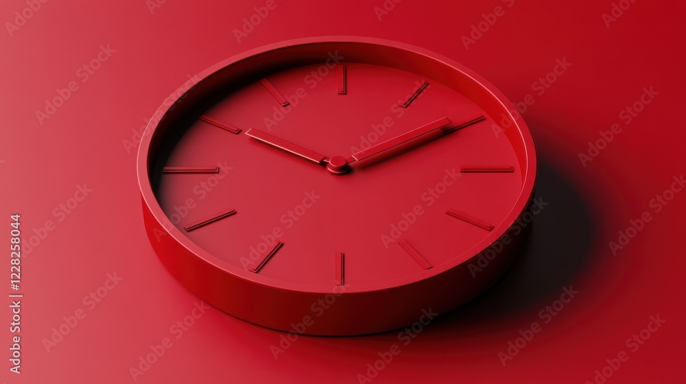 Poster A Red Clock on a Red Background Shows Time