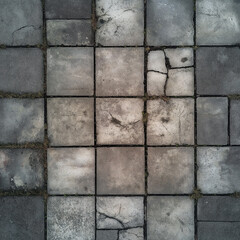 Naklejka premium old cracked gray concrete sidewalk, square concrete old cracked paving stone texture for visualization and games, generative AI
