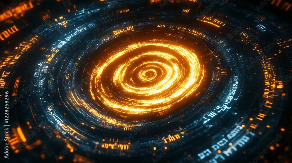 Poster glowing abstract digital spiral with radiant futuristic design : generative ai