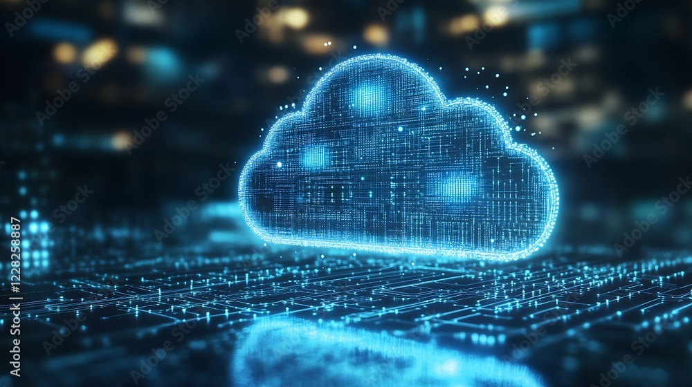 Aufkleber Virtual cloud technology with digital data streams and illuminated circuits : Generative AI