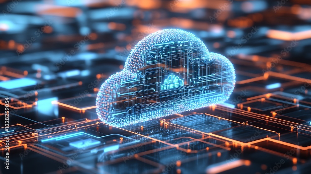 Poster Futuristic Cloud Computing Concept with Digital Circuit Network : Generative AI