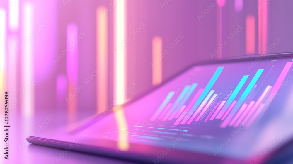 Poster tablet displaying vibrant financial data graphs
