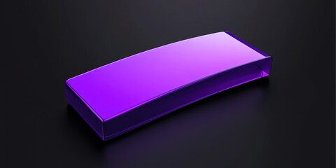 Curved purple glass object on black background.