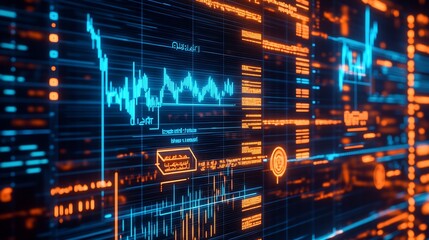 Futuristic Financial Data Visualizations with Digital Graphs and Charts : Generative AI