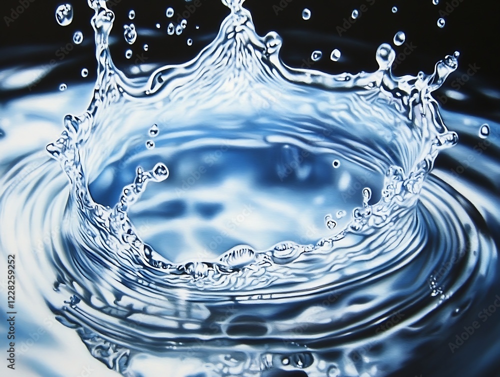 Poster crystal clear water splash creating hypnotic ripples in serene stillness : generative ai
