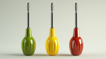 Naklejka premium Three colorful spiral drills stand in a row