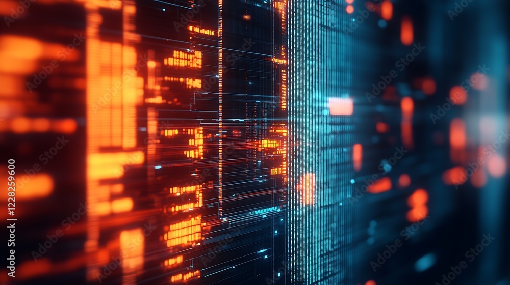 Poster Cutting-Edge Digital Interface with Illuminated Orange and Blue Pattern : Generative AI