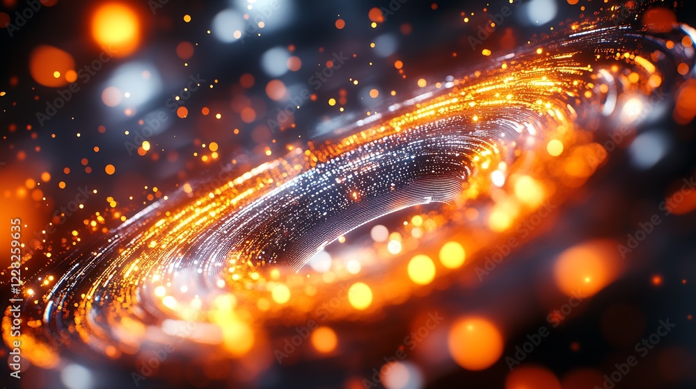 Poster Abstract Glowing Rings of Light in Space with Orange and White Sparks : Generative AI