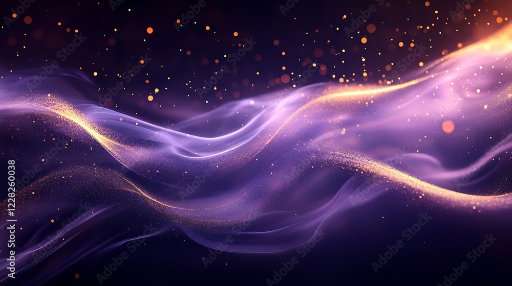 Aufkleber mystical purple gold flows with twinkling particles for unique abstract art : generative ai