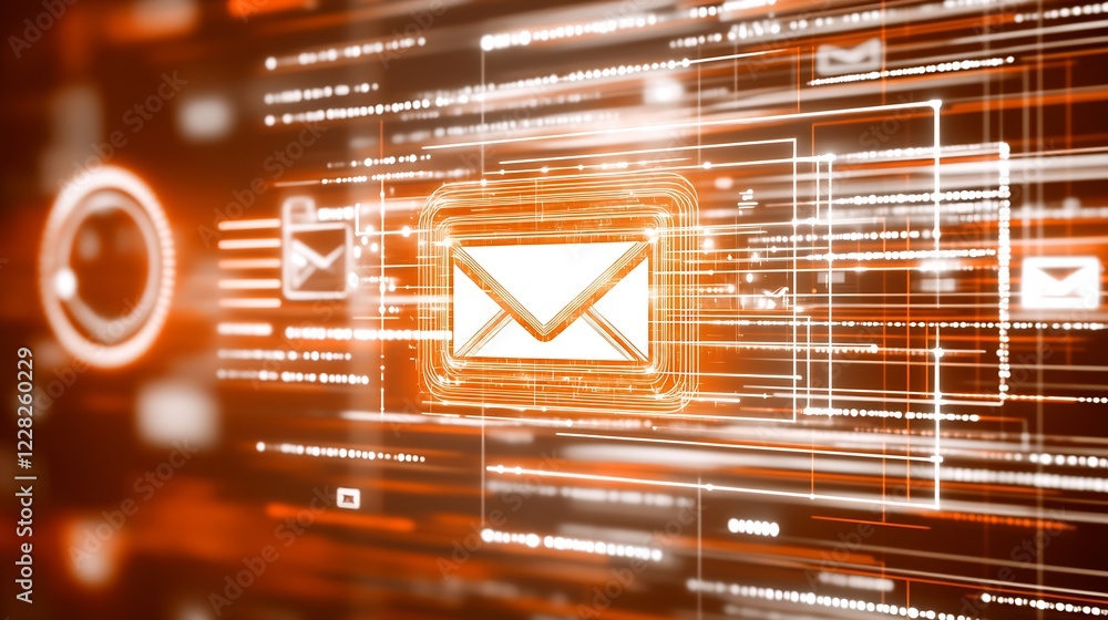 Poster Dynamic Digital Email Interface in Fiery Orange Light Effect : Generative AI