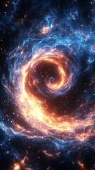 Obraz premium Cosmic swirl of fire and nebula gas in deep space background, phone wallpaper
