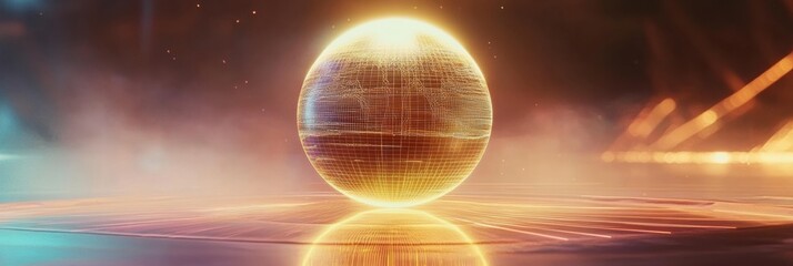 Spinning globe with glowing contour lines in a futuristic digital environment. Generative AI