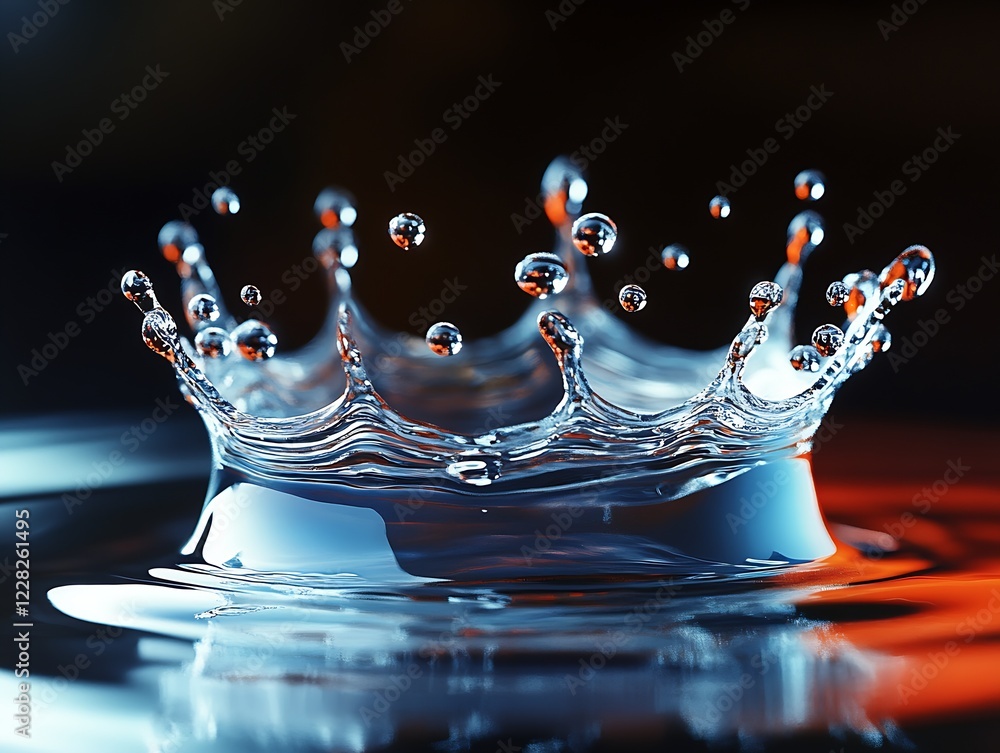Poster artistic representation of water splash with brilliant reflections in focus : generative ai