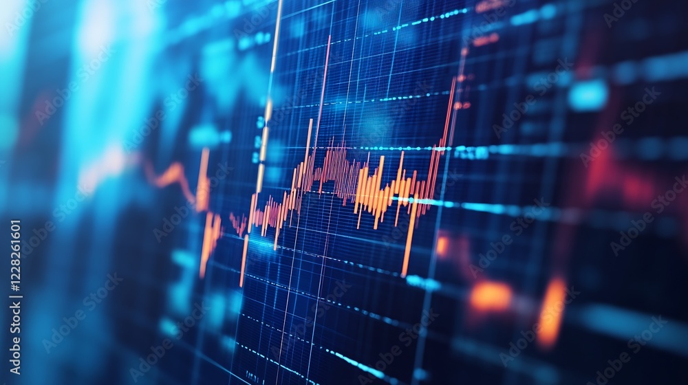 Aufkleber Digital Stock Market Analysis Graphic with Dynamic Financial Visualization : Generative AI