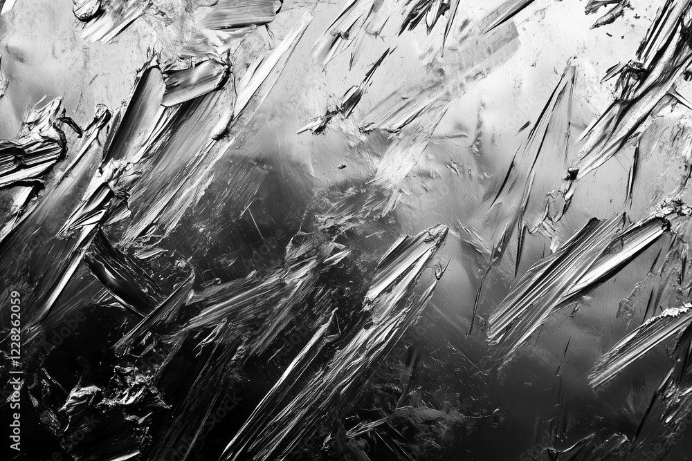 Aufkleber black and white photo of ice with a lot of sharp edges. the photo is of a frozen surface with a lot 
