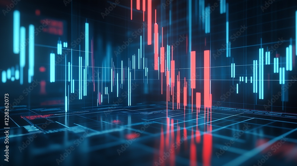 Poster abstract glowing financial charts with digital stock market analysis : generative ai