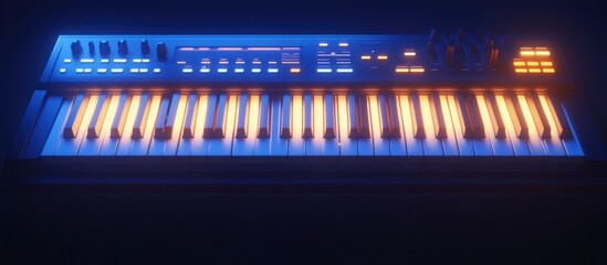 Synth Keyboard Glowing in Dark Studio - Neon Music Production