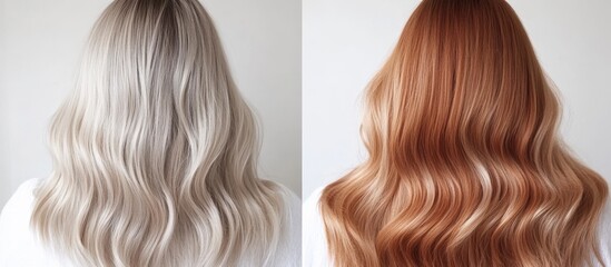 Fototapeta premium Before & After Hair Transformation: Blonde to Copper Waves