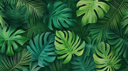 Lush Green Tropical Leaves Background Image