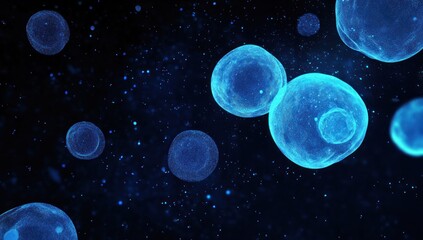 Naklejka premium Microscopic Cellular Cosmos: A Deep Dive into the Blue Realm of Cells