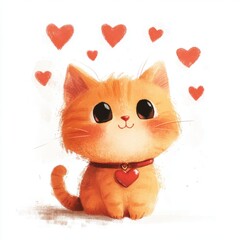 Cute cartoon cat with heart. Valentine’s Day greeting card design.