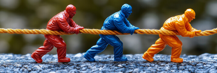 Naklejka premium trabajo en equipo, usando cuerdas y figuras humanas, 